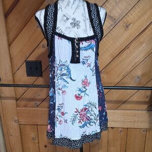 Tigerlily Womens Floral Polka Dot Mixed Print Henley Sleeveless Tunic Top Size 4